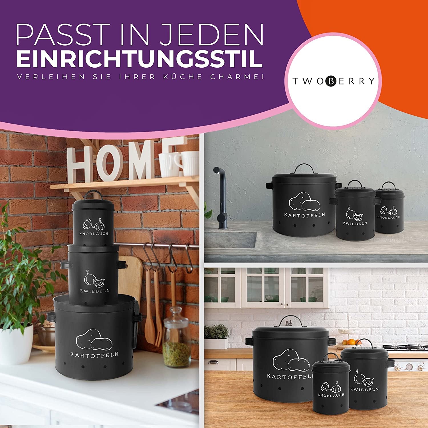 Kartoffel Aufbewahrungsbox [3Er Set] Inkl. Sparschäler- Längere Haltbarkeit Durch 360° Luftzirkulation - Zwiebel Aufbewahrung, Kartoffel Aufbewahrung & Knoblauch Aufbewahrun Küche