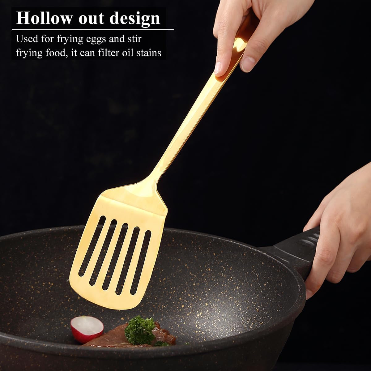 Homquen Gold Küchenutensilien Set 4Pcs, Titan Gold Beschichtung Edelstahl Kochutensilien Set, Küchenwerkzeuge Spatel Set, Kochlöffel, Home Essentials Küchengeräte Zubehör