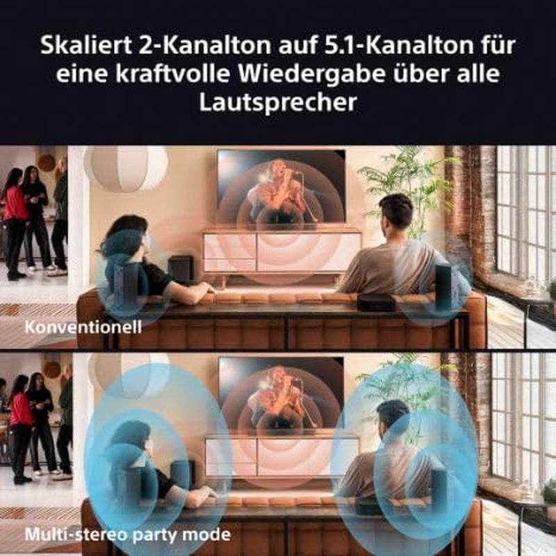 Sony BRAVIA Theatre System 6 (5.1-Kanal-Surround Sound, 1000 W, Inkl. Rücklautsprecher & Subwoofer, Dolby Atmos, DTS:X, AI Voice Zoom 3 Mit BRAVIA TV, DSEE, Multi-Stereo-Party-Modus) Schwarz