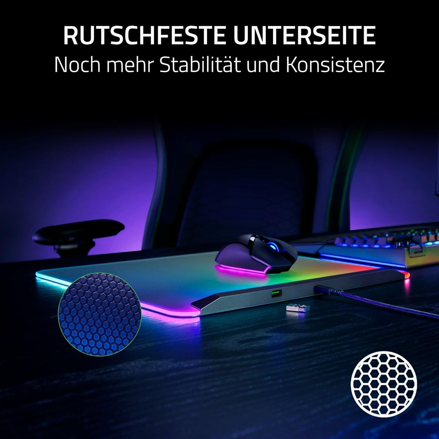 Razer Firefly V2 Pro - Rgb-Hintergrundbeleuchtete Gaming-Mausmatte - Integrierter Usb-Anschluss (15-Zonen-Led-Beleuchtung, Mikrogeätzte Oberfläche Für Optimales Tracking, USB-C Kabel) Schwarz
