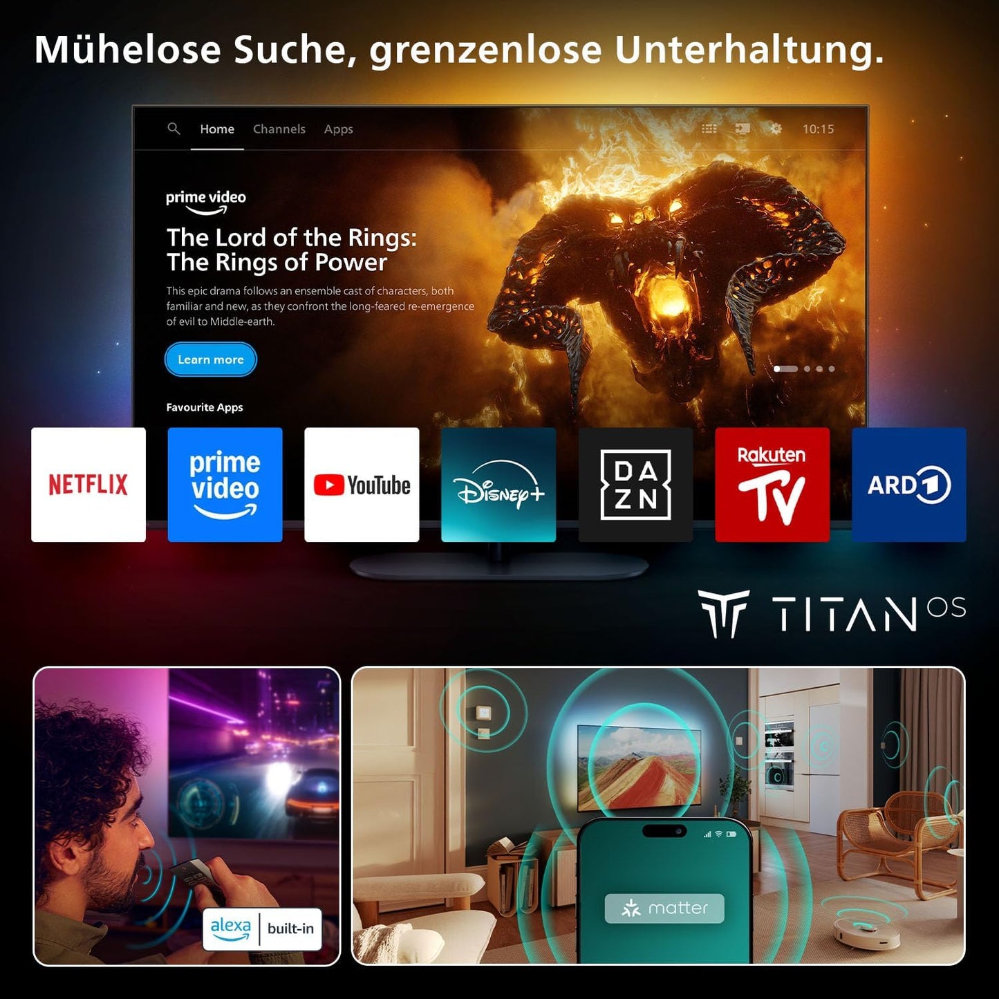 Philips Ambilight 77OLED760 4K OLED Smart TV - 77 Zoll Display Mit P5 AI Perfect Picture Engine Ultra HD, Titan OS, Dolby Vision Und Atmos Sound - Funktioniert Mit Alexa Und Google Sprachassistent