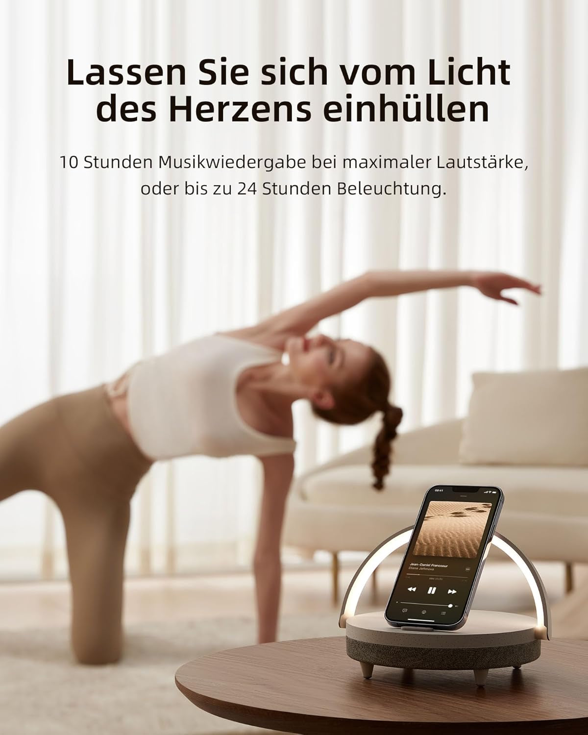 EZVALO LED Nachttischlampe Mit Ladefunktion, 4-In-1 Touch Dimmbar Nachtlicht, Bluetooth Lautsprecher, Kabelloser Ladefunktion, Telefonhalterung, Tischleuchte Für Frauen, Weihnachten, Geburtstag