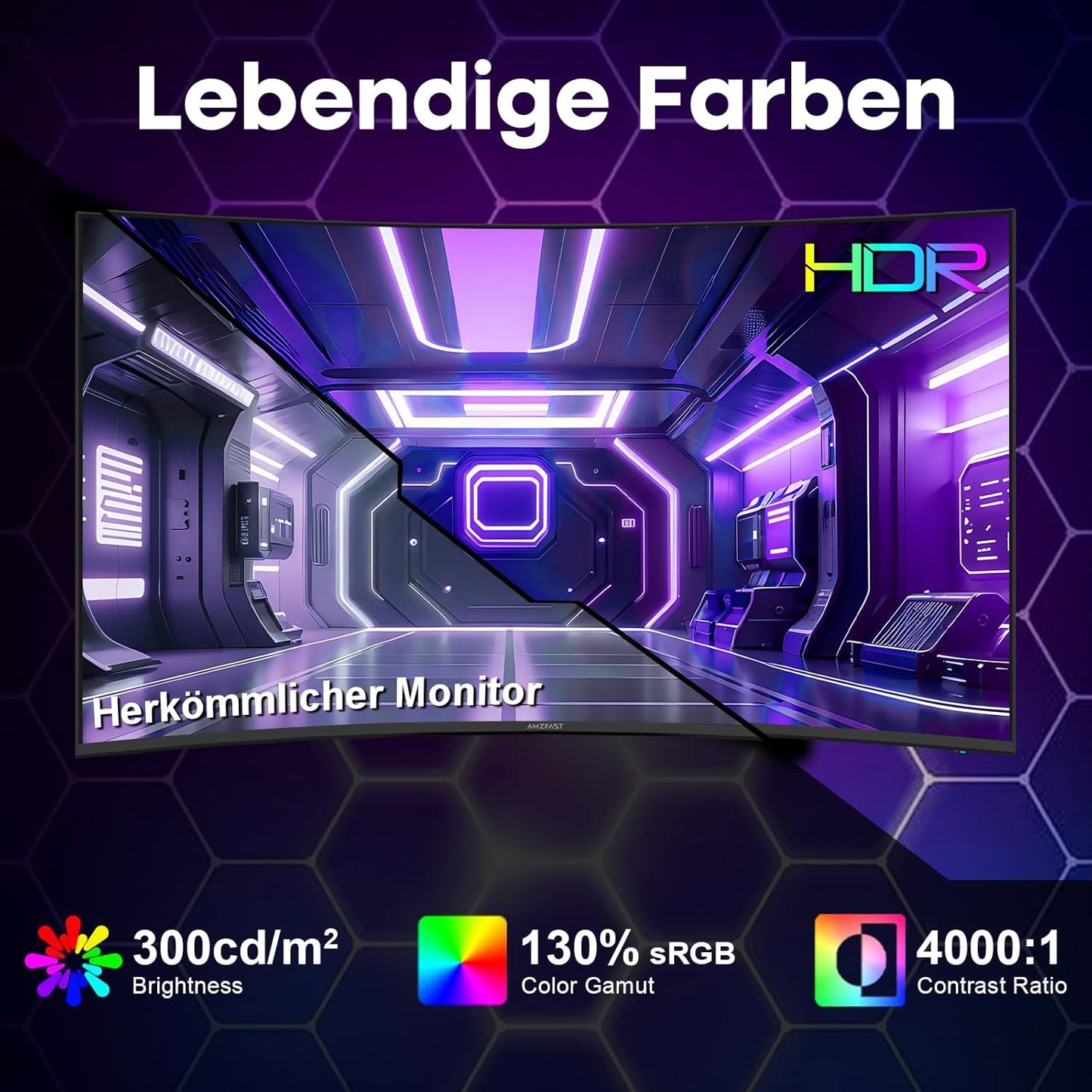 Amzfast 27 Zoll Curved Gaming Monitor - 200Hz, 1920X1080 FHD, Fast VA Panel, 1500R, 1Ms Gtg, Srgb 130%, 3000:1 Contrast, HDR, Adapive Sync, Blaulichtfilter, VESA 100 * 100, HDMI2.0&DP1.2 - AMZG27C1