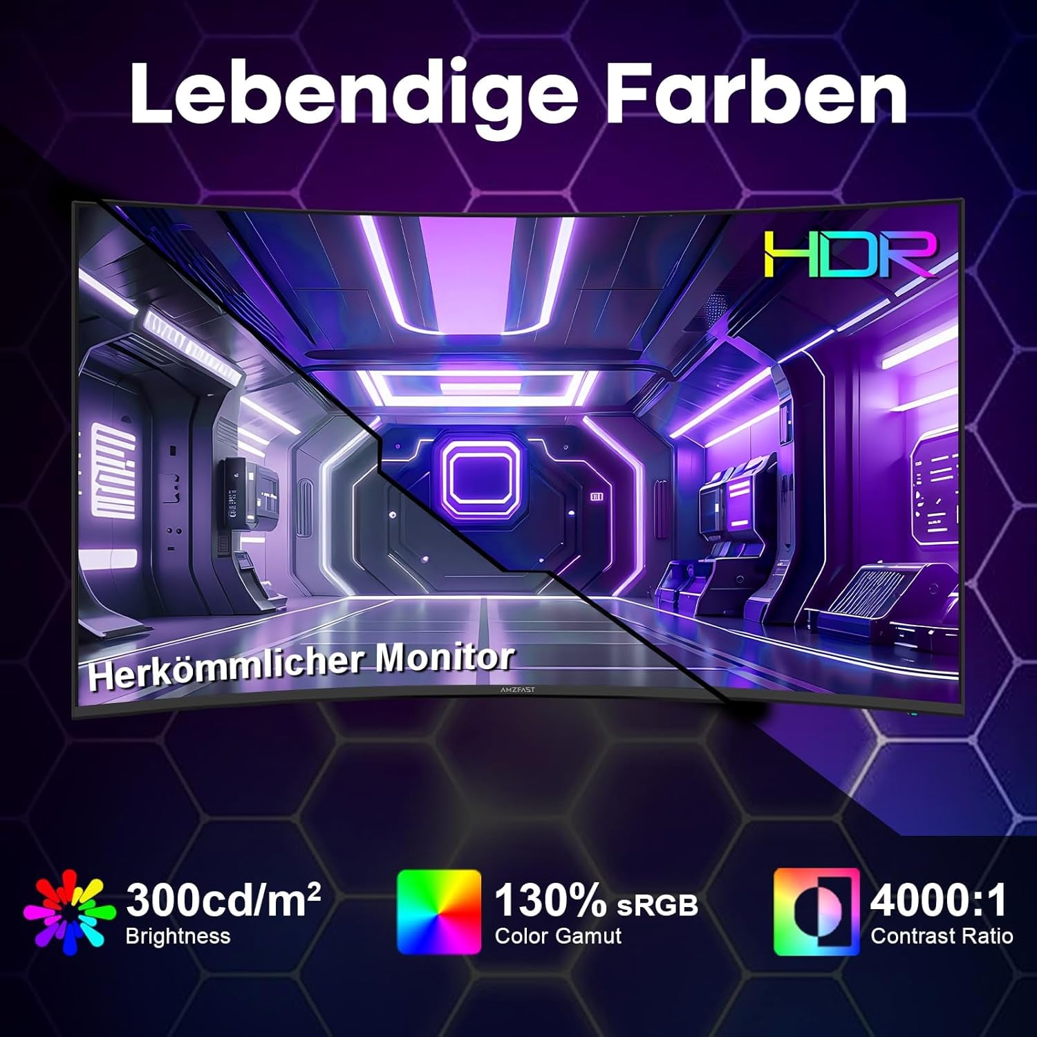 Amzfast 27 Zoll Curved Gaming Monitor - 200Hz, 1920X1080 FHD, Fast VA Panel, 1500R, 1Ms Gtg, Srgb 130%, 3000:1 Contrast, HDR, Adapive Sync, Blaulichtfilter, VESA 100 * 100, HDMI2.0&DP1.2 - AMZG27C1