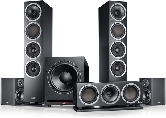 Teufel Theater 500 Surround 5.1 Heimkino-Set - Kinoatmosphäre Surround Sound System, Mächtiger Subwoofer, Allrounder Für Musik, Filmton Und Games, Dipol-Rear-Lautsprecher, Bassreflex - Schwarz