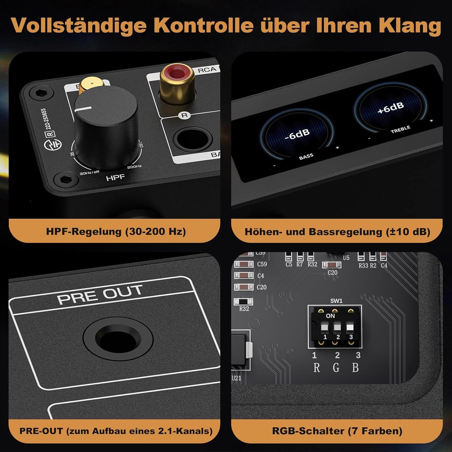 D1 2-Kanal Bluetooth Verstärker: Hifi 300W×2 Stereo Amplifier Mit HPF | Digitalem Vu-Meter | SUB Pre-Out | Symmetrischem Trs-Eingang | Klangregelung & Fernbedienung Für Heimkino- Und Regalla