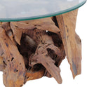 Couchtisch Kaffeetisch Coffeetisch Mit Tischfuss Aus Massives Teak-Treibholz Ideal Als Beistelltisch Glas Tischplatte Durchmesser 60Cm