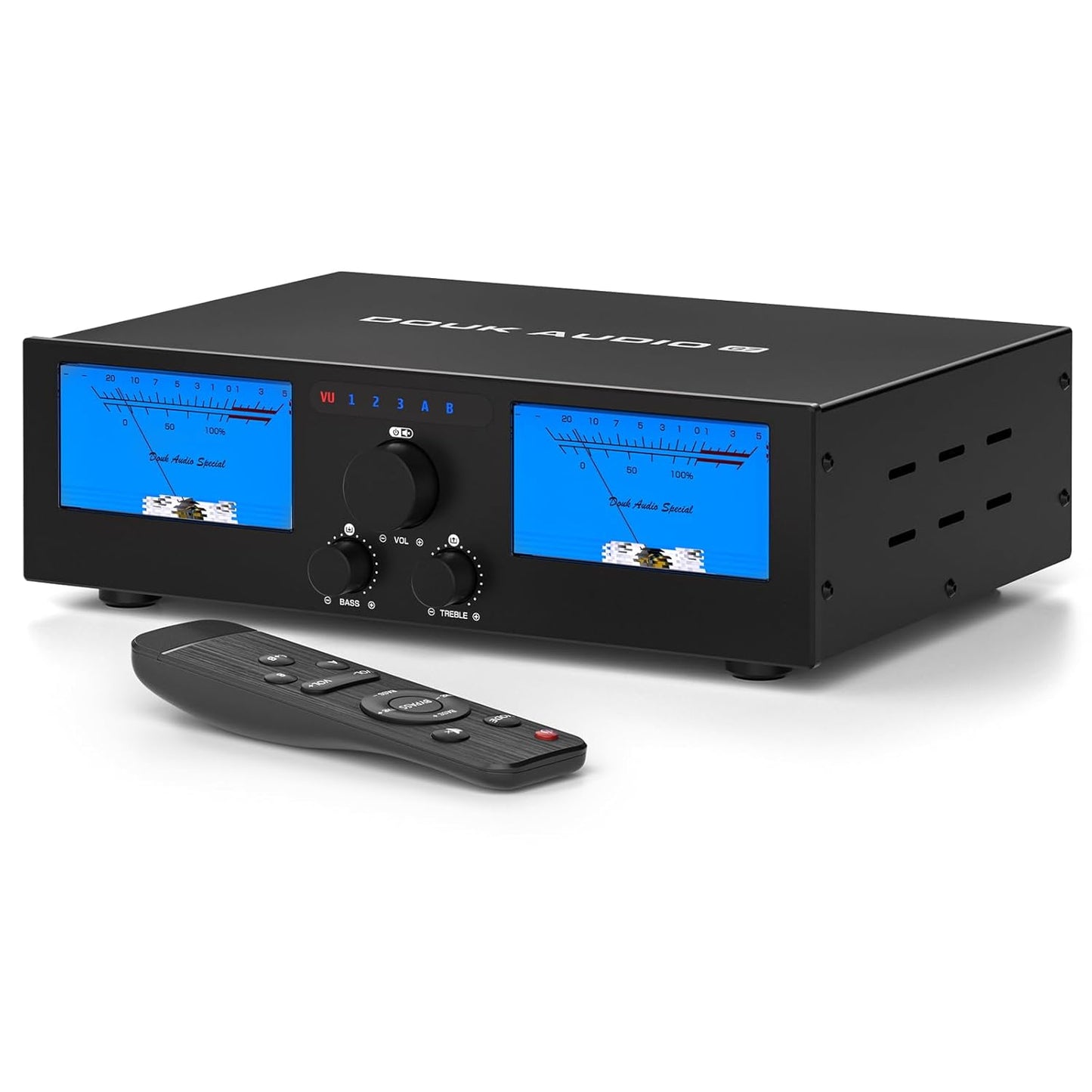 Doukaudio 600W 2/4-Kanal Verstärker: Lautsprecherwähler | Digitalverstärker Für Eversolo DMP-A6 Mit Symmetrische Xlr-Cinch-Eingänge | Tonumgehung | Vu-Meter | Fernbedienung Für Heimkino-Lautsprecher