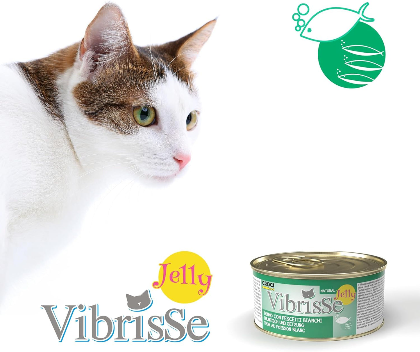 Croci Vibrisse Nassfutter in Gelee Für Katzen Auf Basis Von Thunfisch Und Weißfischen, Köstliches Gelee, 24 X 70 G