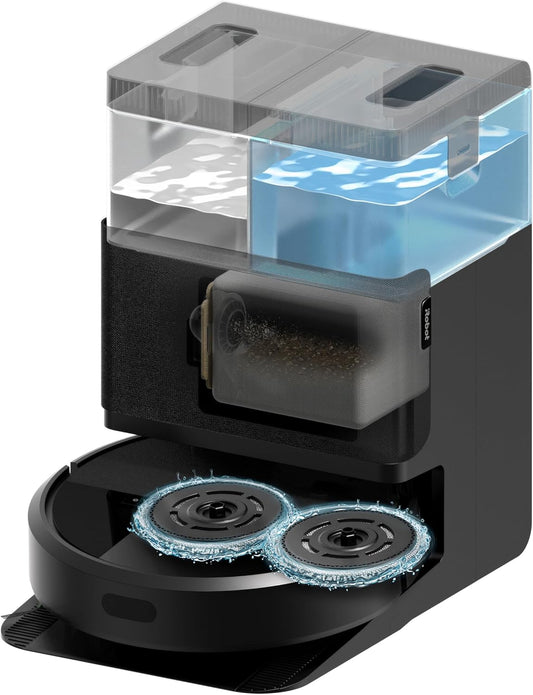 Irobot Roomba plus 405 Combo Robot + Autowash Dock Saugroboter Mit Wischfunktion - Clearview Lidar - 7000Pa - Dualclean Wischpads - Smartscrub - Teppicherkennung - 75 Tage Entleerung - Schwarz