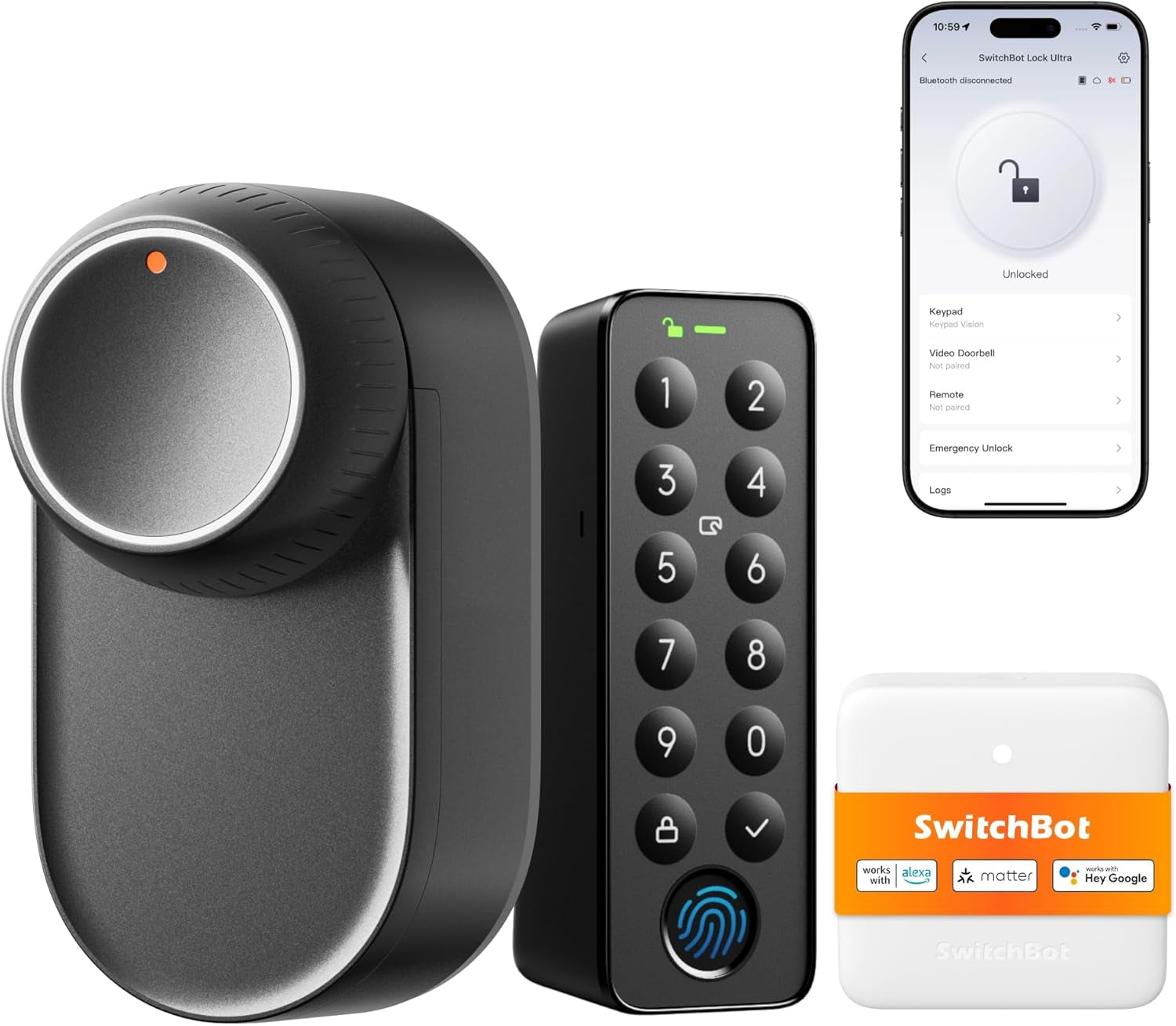 Switchbot WLAN Smart Lock Ultra Mit Fingerabdruck-Entsperrung, Elektronisches Türschloss Mit Aufladbarem Akku, Türöffner per Fingerprint, Passcode, Smartphone, Alexa, Google, Unterstützt Matter