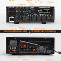 Areyourshop Hifi Verstärker Stereo Pa Endstufe Mit Bluetooth 5.0 2000W Audio Receiver Karaoke FM USB SD AUX, Vorverstärker Hifi 5-Band-Eq-Mixer, 4 Mikr, Verstärker Mit Boxen, Tuner Hifi Stereo