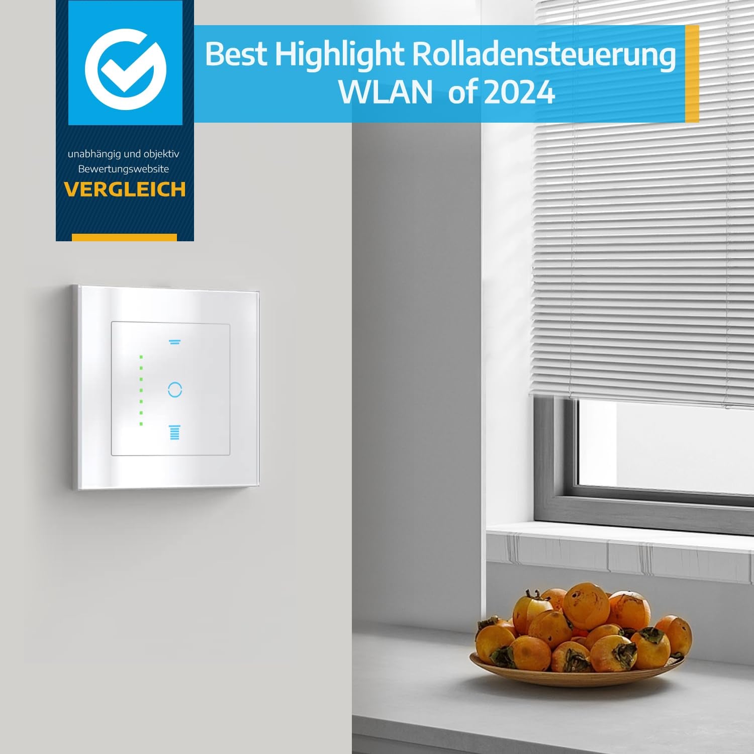 WLAN Rollladenschalter [6Gen] Funktioniert Mit Alexa,Rollladensteuerung Mit Kindersicherung, Rolladen Timer Benötigt Nullleiter,Jalousien Schalter Kompatibel Mit Echo Alexa/Google,80X80Mm