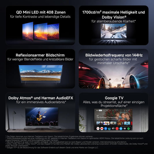 XIAOMI TV S Pro Mini LED 55, Smart TV, 4K QLED 144Hz Google TV, Dolby Vision, Dolby Atmos, HDR 10+, DTS-X, Harman Audioefx, Triple Tuner, DVB-T2, Prime Video, Google Assistant, Airplay 2