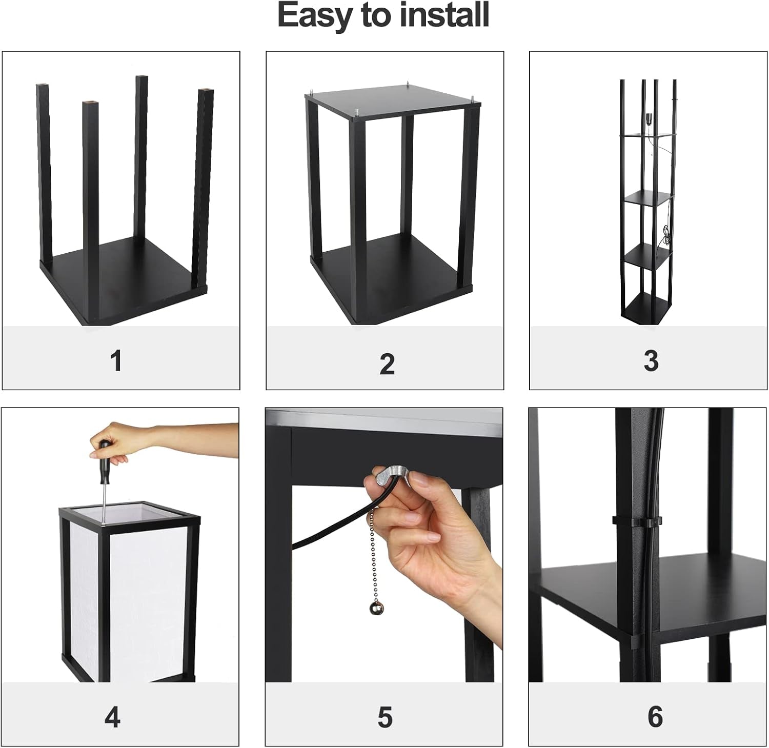 Stehlampe Mit Regal Aus Holz, Stehlampe Wohnzimmer Mit 3 Farbtemperatur, Stehleuchte 1.62M Mit Lampenschirm, Moderne Schwarz Standleuchte Mit 3 Holzregale Für Whonzimmer Schlafzimmer Büro