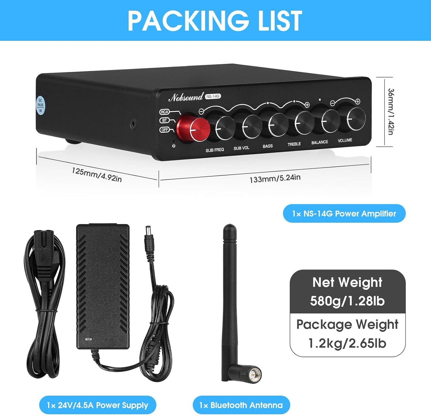 Nobsound NS-14G 2.1 Verstärker, Audio Amplifier, Bluetooth 5.0 Hifi Stereo 200W 2.1-Kanal Subwoofer Leistungsverstärker Mit Höhen- Und Basskontrolle Für Heim- Und Autolautsprecher