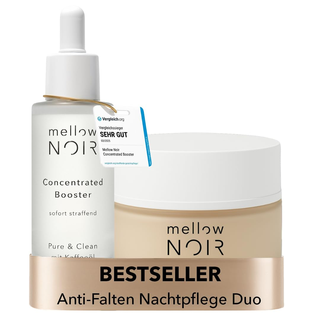 Mellow NOIR Anti-Falten Nachtpflege Duo - Hyaluronserum Mit Täglicher Nachtcreme - Sofort Straffend, Reduziert Sichtbare Poren & Rötungen - Für Eine Ebenere Haut - Vegan - Zertifizierte Naturkosmetik