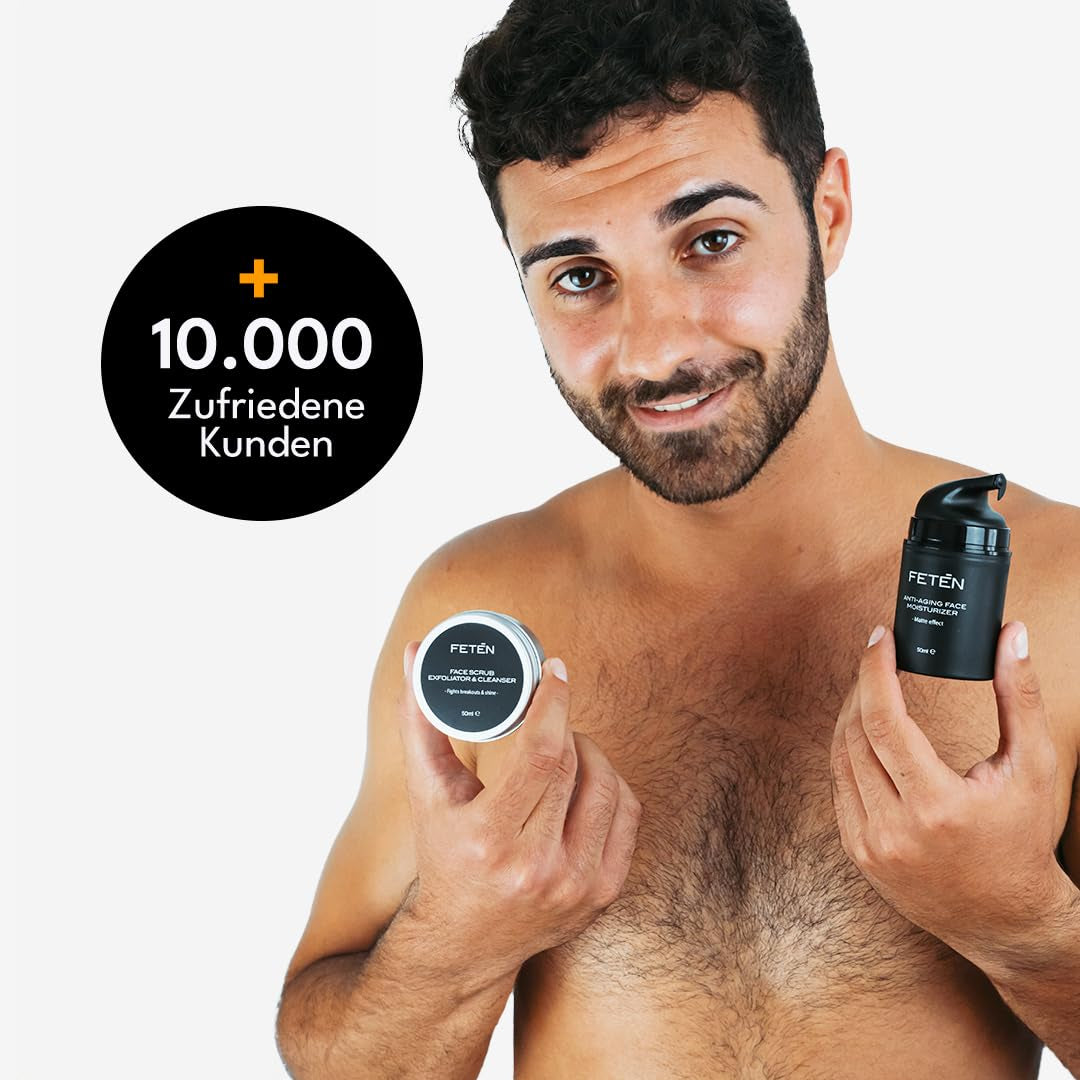 FETEN Anti-Unvollkommenheitsset Für Herren, Gesichtspeeling + Feuchtigkeitscreme, Anti-Falten-Matteffekt, Gesichtsbehandlung Für Männer, Geschenkset