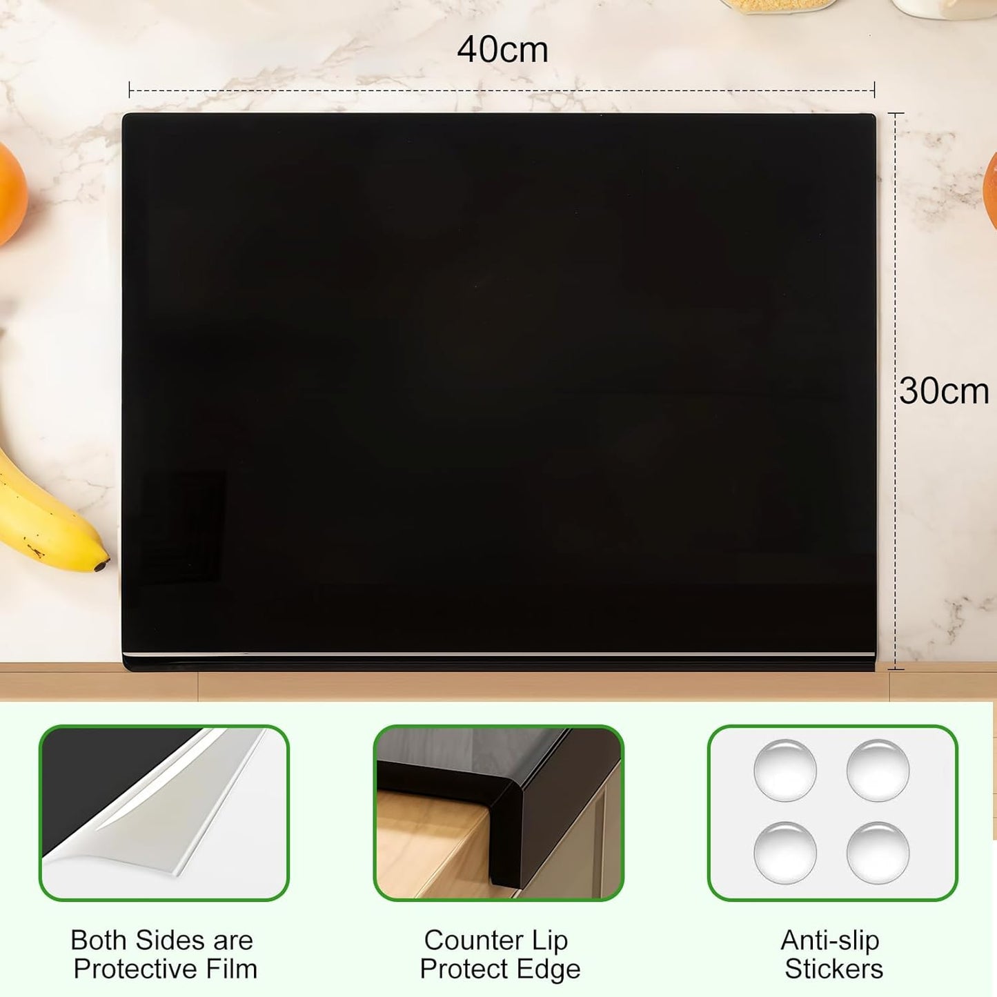 Schneidebrett Acryl, Arbeitsplatte Küche 40X30Cm, Schneidebretter, Küchenarbeitsplatte Arbeitsplattenschoner Mit Anschlagkante, Durchsichtige Und Anti-Rutsch Frühstücksbrettchen, Küchenutensilien