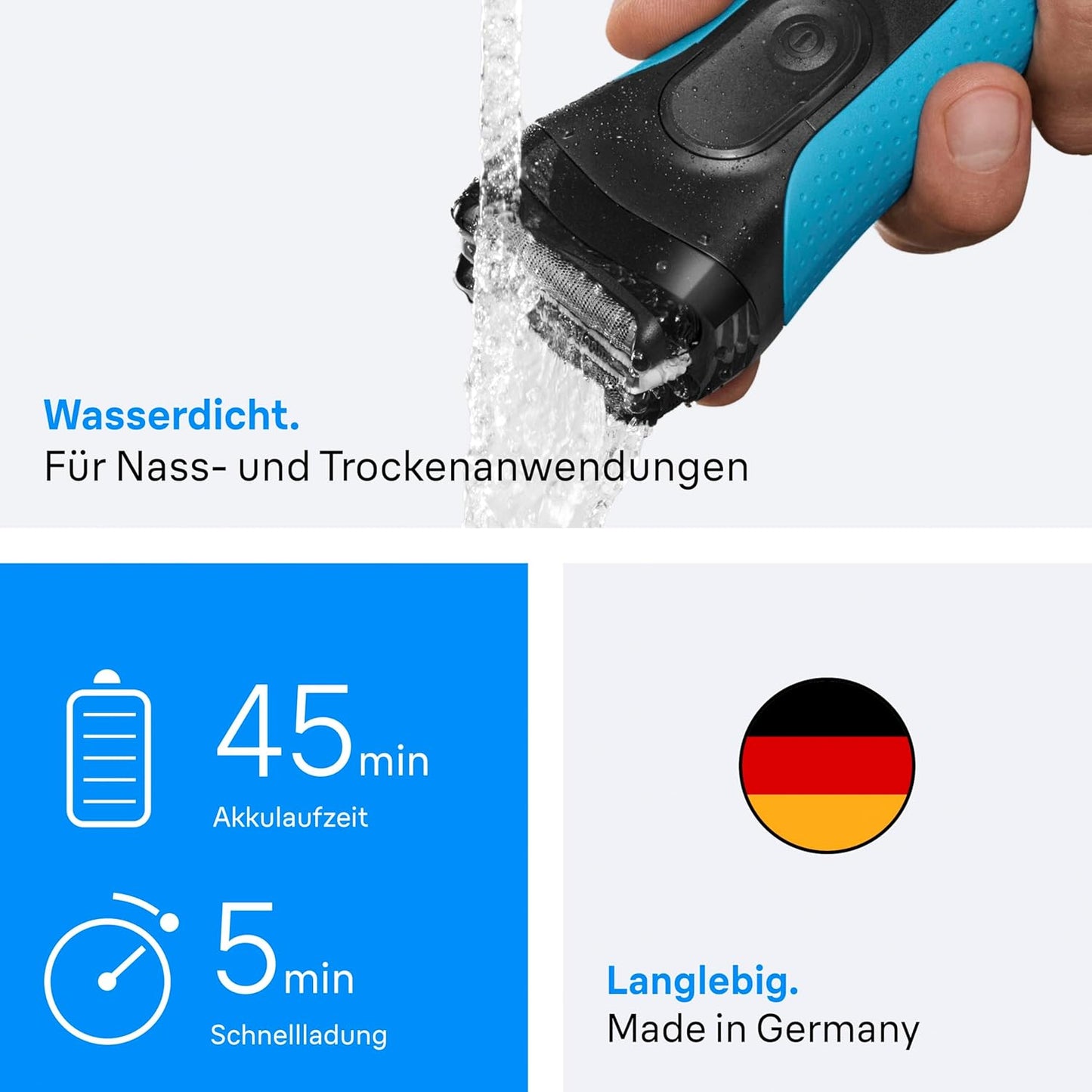 Braun Series 3+ Rasierer Herren Elektrisch, Elektrorasierer, 3 Flexible Klingen, Rasierapparat, Effizienter Microcomb Mitteltrimmer, Präzisionstrimmer, Nass- & Trockenrasierer Für Männer, 3040Si, Blau