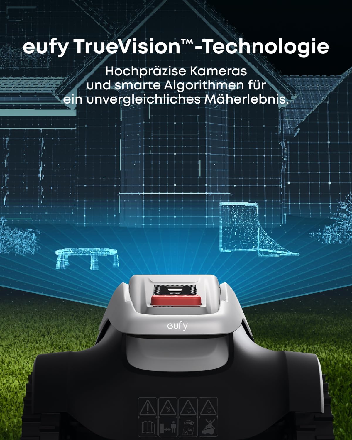 Eufy E15 Mähroboter Ohne Begrenzungskabel, Keine Signalausfälle, Kein RTK, Truevision Technologie, Smart-Navigation, Garten Bis 800M², Präzisionsrandschnitt, Hindernisvermeidung, App-Steuerung