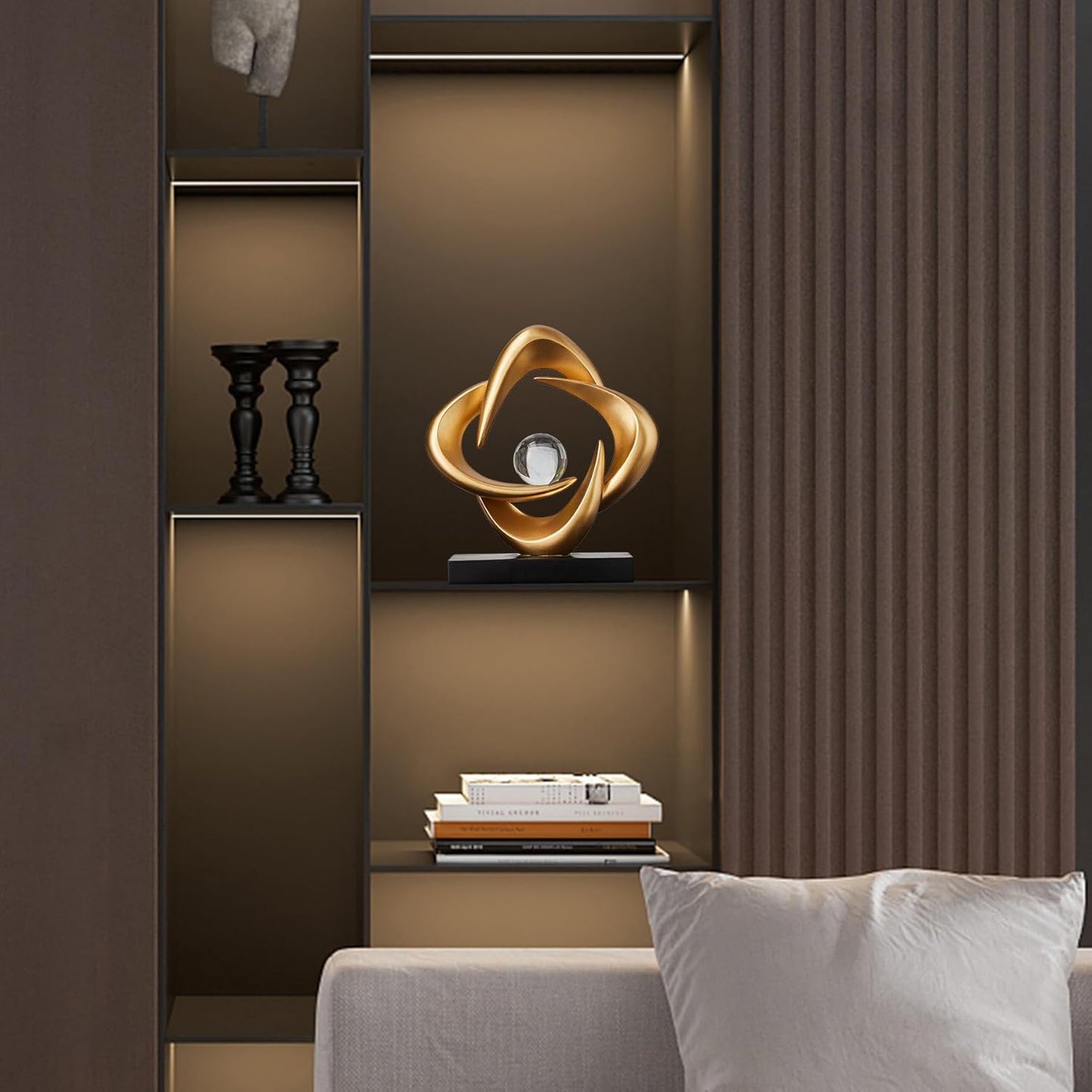 Abstrakte Kunst-Skulptur, Kunstharz, Gold, Dekorative Statue, Moderne Weiße Ornamente Für Wohnzimmer, Dekorativas Modernas Für Couchtisch/Eingang/Büro, Sammlerstücke (Gold)