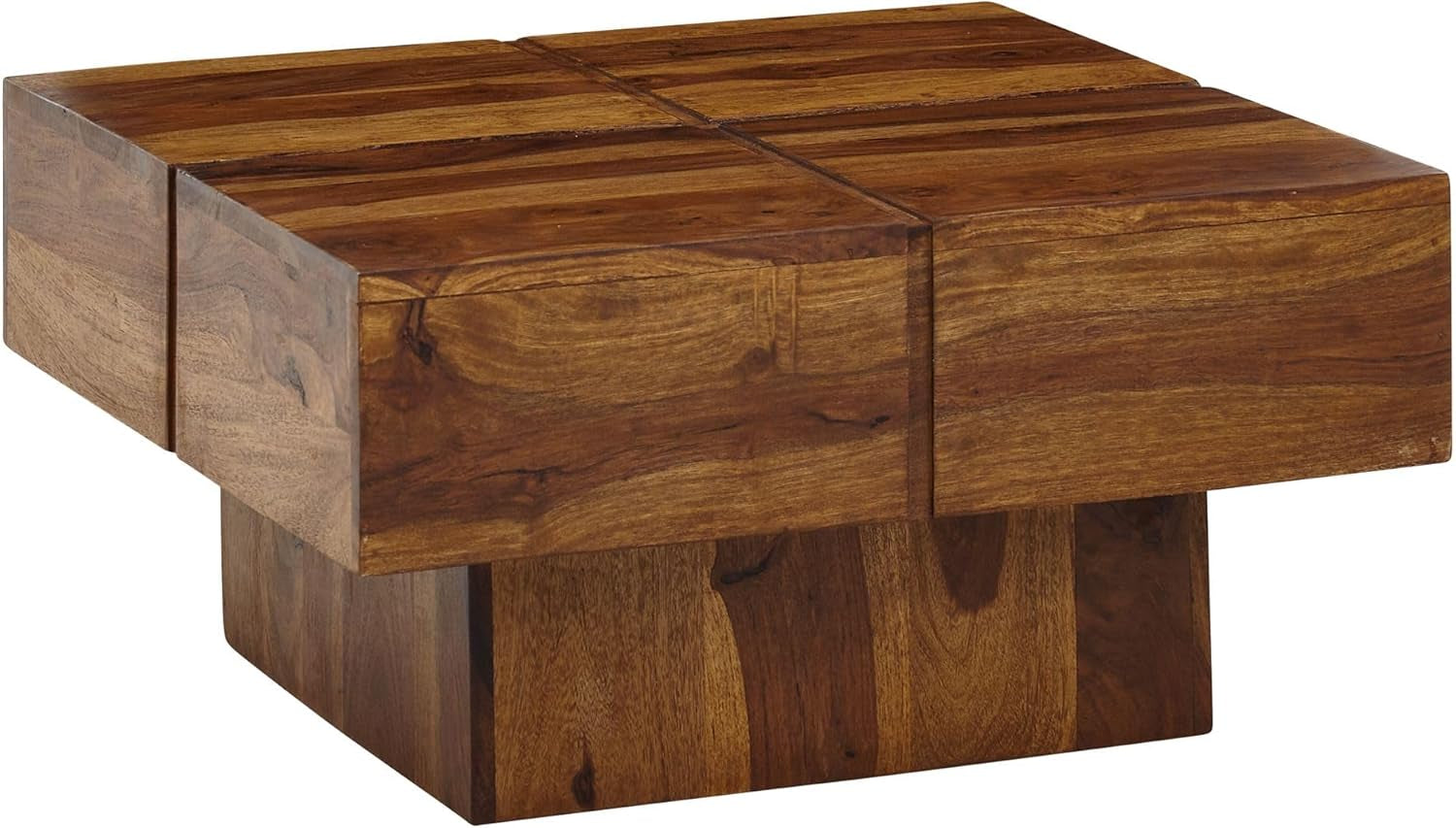 Finebuy Couchtisch 57,5X57,5X30 Cm Sheesham Massivholz Sofatisch Quadratisch, Design Wohnzimmertisch Kaffeetisch Massiv, Kleiner Tisch Wohnzimmer Modern Braun