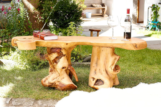 Windalf Rustikale Holzbank AREDHEL 138 Cm Garten-Sitzbank Handarbeit Wurzelholz