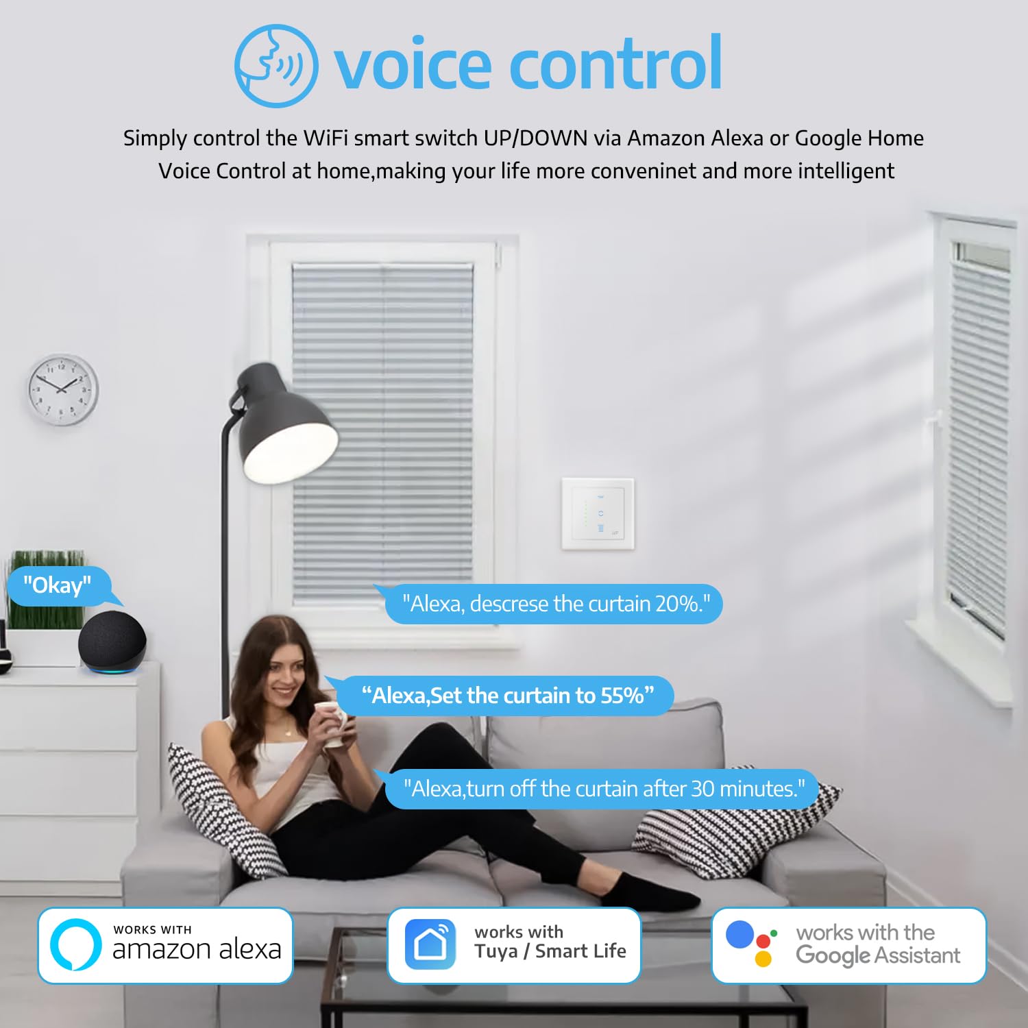 SMARTERCURRY Wlan Rolladenschalter, [7 Gen] Smart Rolladen Zeitschaltuhr, Steuerung Der Rollläden/Jalousien/Markisen, Jalousien Schalter Kompatibel Mit Echo Alexa/Google Assistant,4 Stücke | Weiß