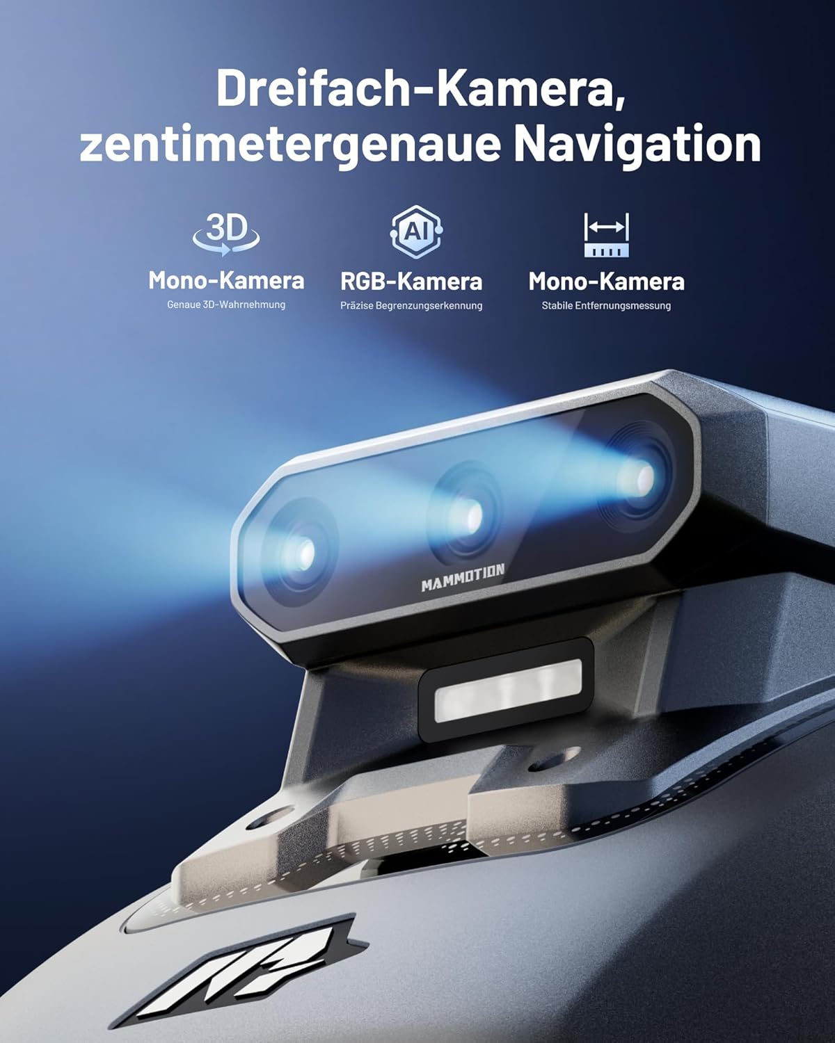 MAMMOTION YUKA Mini 2 500 Mähroboter Ohne Begrenzungskabel, Empf. 500 M², Ai-Gestützte Drei-Kamera-Bildverarbeitung Rasenmäher Roboter, Auto-Mehrzonen-Kartierung, Dropmow, 4.5Ah-Akku