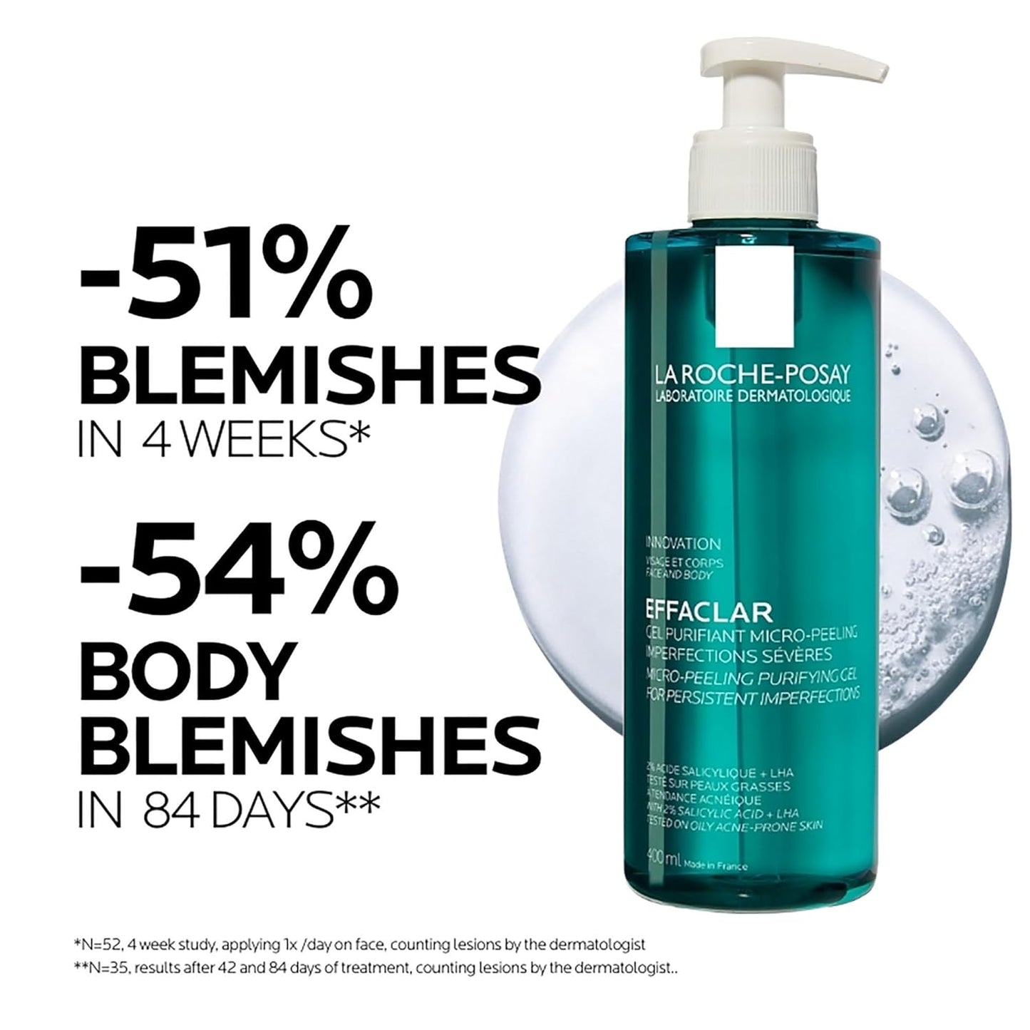 La Roche Posay Mikro-Peeling Reinigungsgel, Für Gesicht Und Körper, Für Unreine, Fettige Haut, Sanft Exfolierend, Mit LHA, Salicylsäure, Glycerin Und Zink, 400 Ml