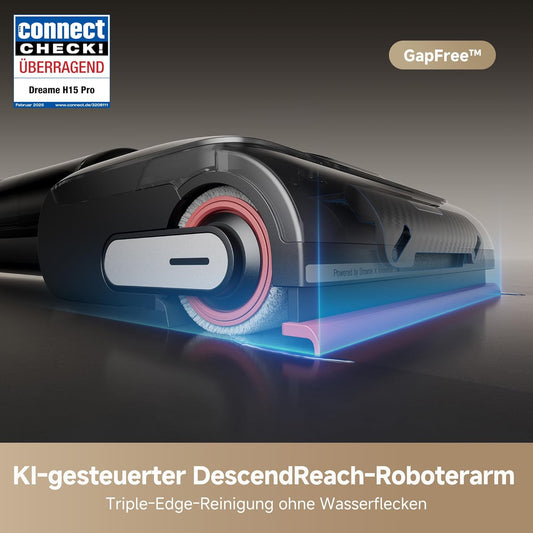 Dreame H15 Pro Nass- Und Trockensauger, Gapfree AI Descendreach Roboterarm, Dreifache Kantenabdeckung, 21.000 Pa Saugleistung, 0 Tangle, 100°C Bürstenwäsche, 5Min 90°C Trocknung, 180° Lie-Flat