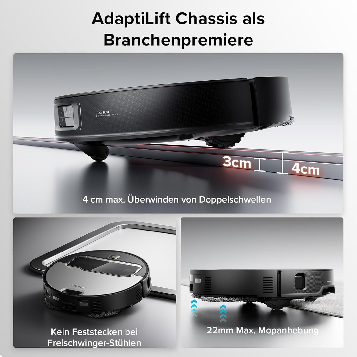 Roborock Saros Z70 Saugroboter Mit Wischfunktion, Omnigrip Arm, Ki-Gestützt, 22.000 Pa Saugkraft, 7.98 Cm Ultra Slim, Flexiarm Riser, Adaptilift Chassis, Heißwasser Mopp Waschen & Trocknen(Silber)