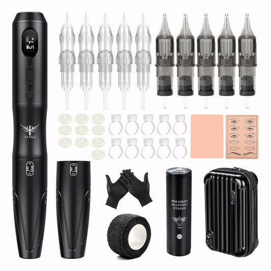 TATELF Kabellos Permanent Make up Maschine Mit 2 Stück Handgriff 10 Stück Patronennadeln Microblading Zubehör Für Lip Eyeliner Ombre Powder Brows Microshading Zubehör