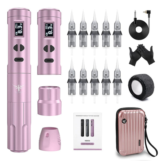 TATELF Semi Permanent Make-Up Maschine Kabelloses Mit 2 Stück Batterien 10 Stück Patronen Nadeln Für Eyeliner Ombre Powder Brows Microshading Zubehör
