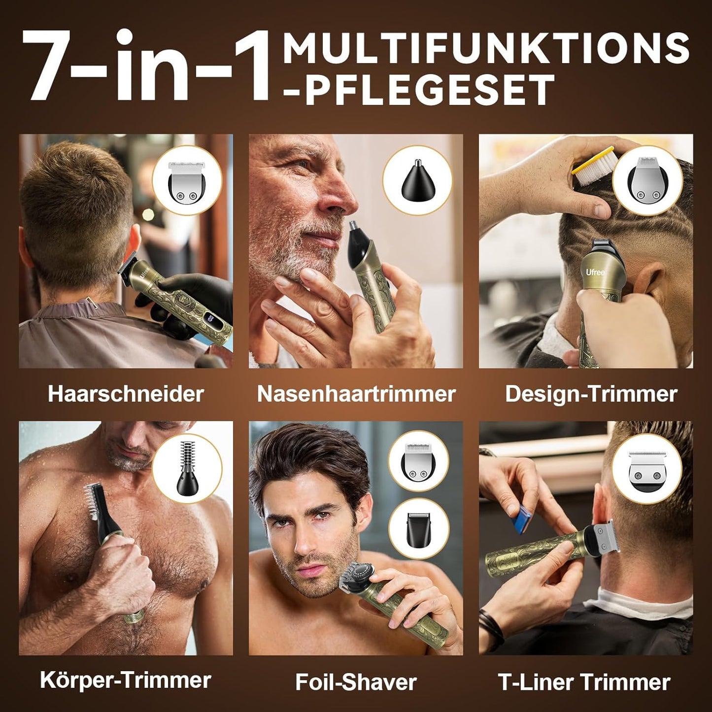 Haarschneidemaschine Profi Barttrimmer Haartrimmer Herren, 7 in 1 Bartschneider Haarschneider Rasierer Herren Elektrisch, Langhaarschneider Trimmer, Geburtstagsgeschenk Für Männer