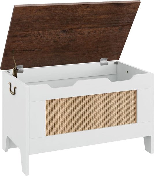 76Cm Sitztruhe Aufbewahrungsbank Aus Holz, Sitzbank Mit Stauraum Mit 2 Sicherheitsscharnieren, Multifunktionale Schuhbank Für Flur, Wohnzimmer, Schlafzimmer