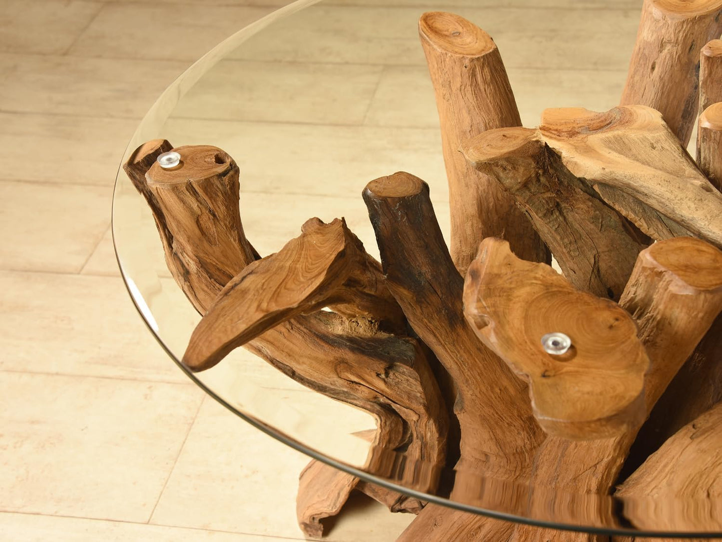 Koroba Couchtisch Sofatisch Wurzelholz Wohnzimmertisch Mit Glasplatte