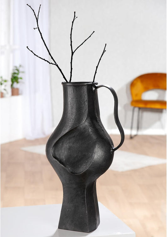 GILDE Vase Antigua Aus Aluminium - Bauchig - Schwarz - Höhe 43Cm X Breite 24Cm - Wasserdichte Blumenvase
