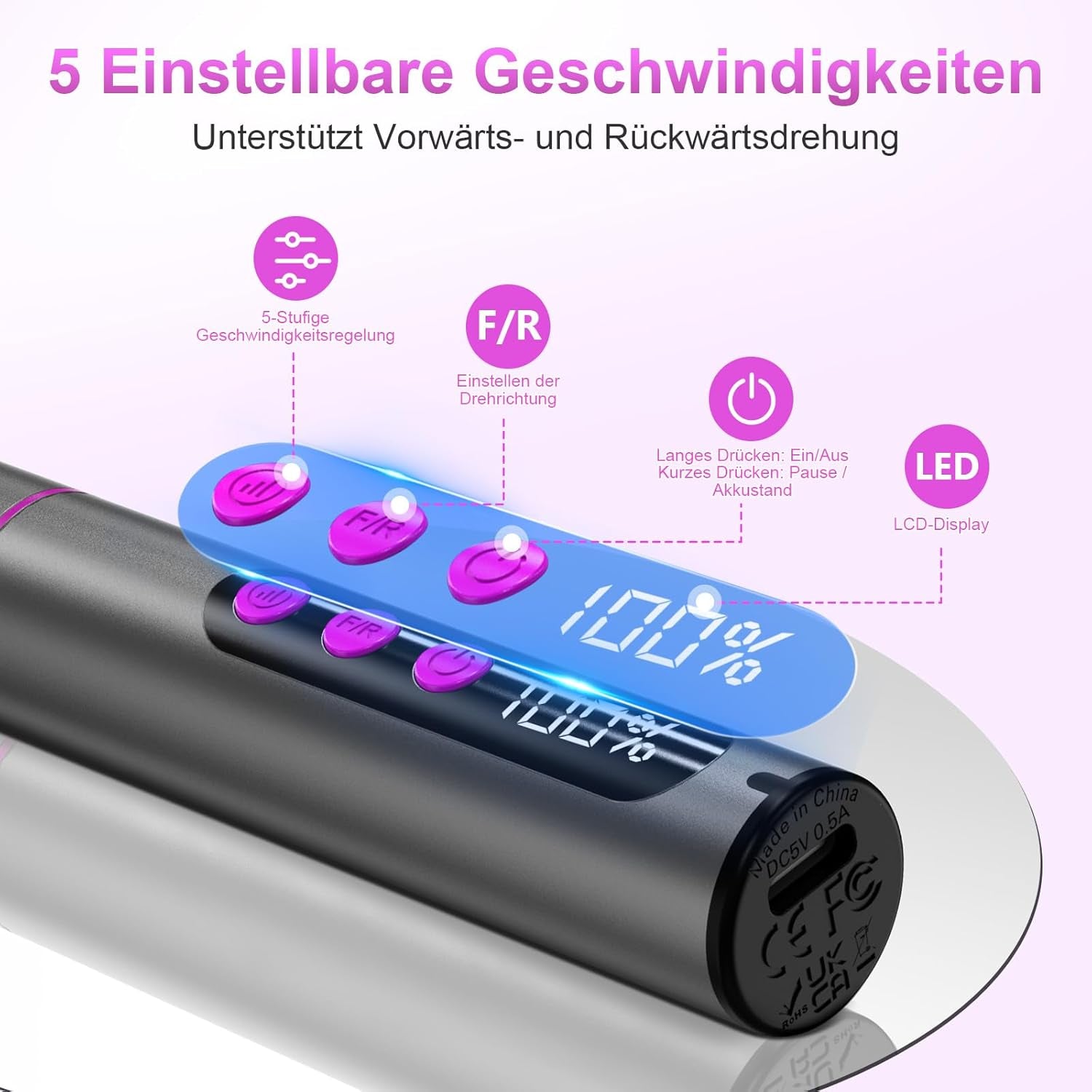 Nagelfräser Kabellose Elektrische Nagelfeile - 35000 U/Min Nagelfräser Für Gelnägel, 12 in 1 Professionell Fräser Für Nägel & Acrylnägel, Maniküre Pediküre Set Mit 5 Geschwindigkeiten