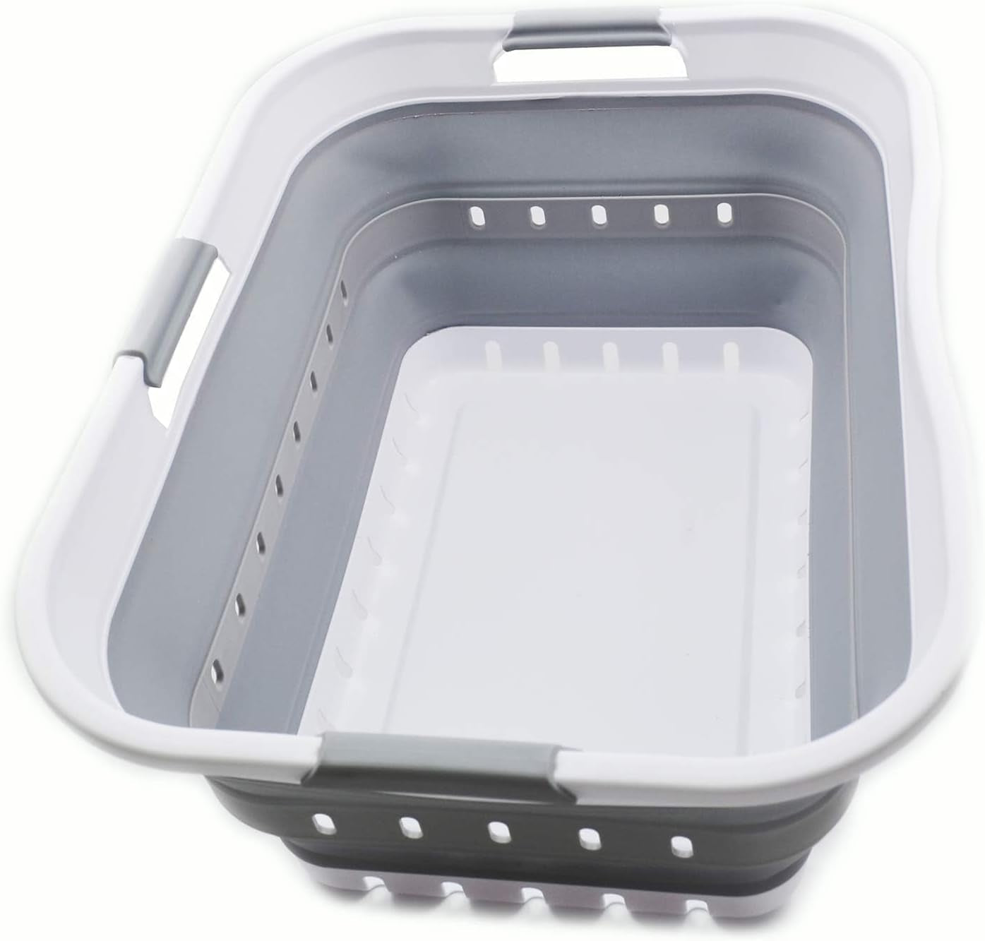 SAMMART 42L Faltbarer Wäschekorb Aus Kunststoff – Faltbarer Pop-Up-Aufbewahrungsbehälter/Organizer – Tragbarer Wäschekorb – Platzsparender (1, Weiß/Grau)