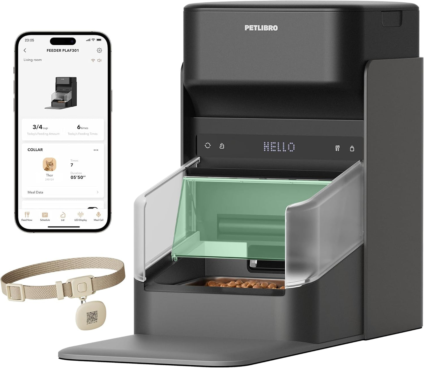 PETLIBRO Futterautomat Katze RFID, 5G Wi-Fi Katzenfutter Automat, Futterspender Katze Mit Collar-Tag-Sensor, Automatischer Katzenfutterspender Mit App, 1–10 Mahlzeiten, 3L, Schwarz