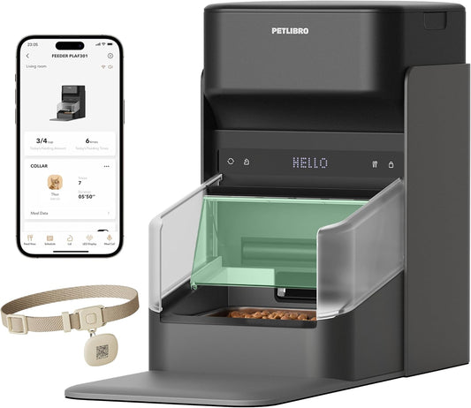 PETLIBRO Futterautomat Katze RFID, 5G Wi-Fi Katzenfutter Automat, Futterspender Katze Mit Collar-Tag-Sensor, Automatischer Katzenfutterspender Mit App, 1–10 Mahlzeiten, 3L, Schwarz