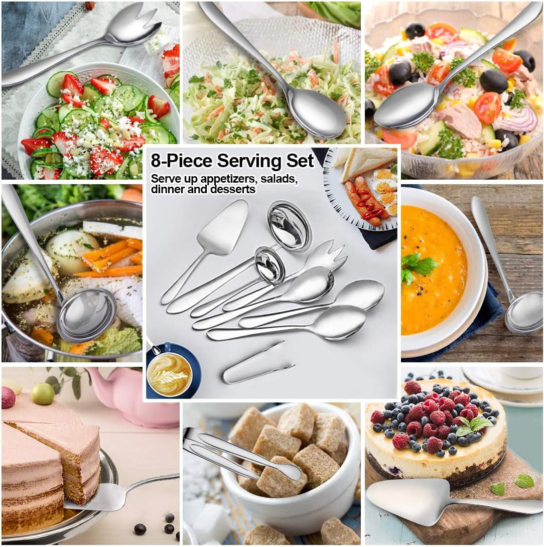 48-Teiliges Besteckset, Edelstahl-Besteckset Für 8 Personen Mit Besteck-Servierset 10-Teilig Bestehend Aus Messer, Gabel, Löffel, Besteck-Serviergerät, Polierter Edelstahl, Glänzend, Spülma