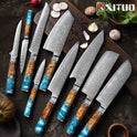 XITUO 1-9Pcs Damascus Chef Knife Razor Sharp Japanese Knife For Kitchen Cuisine Meat Cut Kiritsuke Nakiri Peeling Cooking Knife