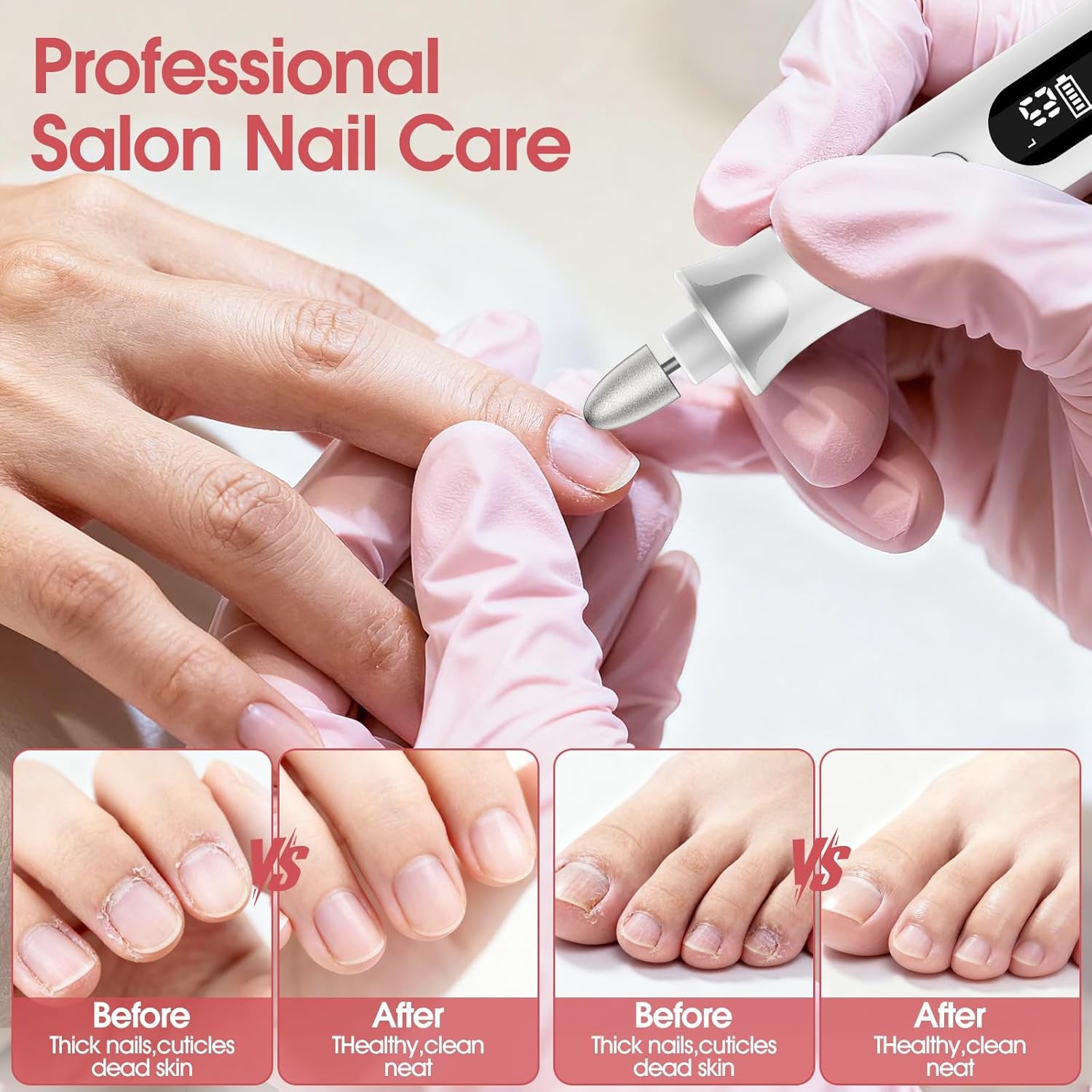 Maniküre/Pedikure Set Elektrisch, Nagelfelile, Nagelfraser Und Hornhautentfemer Mit 10 Aufsatze Zur Nagelpflege, Mit 10 Geschwindigkeiten, LED Licht, Aufbewahrungstasche