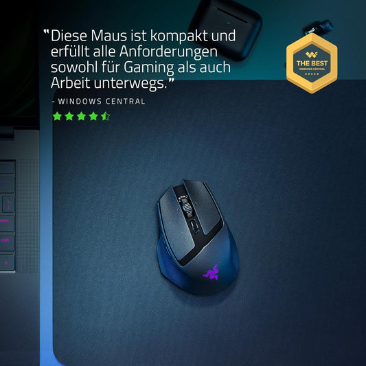 Razer Basilisk Mobile - Kleine Ergonomische Kabellose Gaming-Maus - AI Prompt Master - Focus X 18K Sensor (Tri-Mode-Konnektivität, Bis Zu 105 Stunden, Mausschalter Gen-3) Schwarz