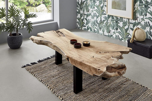 SAM Couchtisch Ibiza, Beistelltisch Aus Wurzelholz, Teakholz Massiv + Naturbelassen, Sofatisch Mit Metallbeinen Schwarz, 110 X 60 X 40 Cm