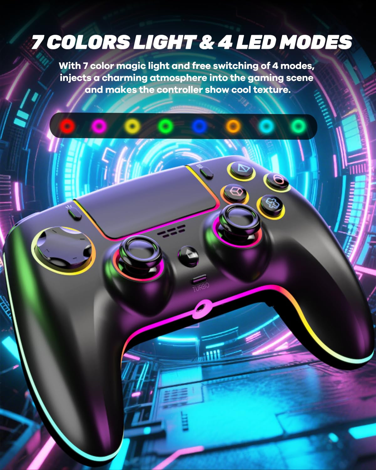MYSTILUCK Wireless Pro Controller Für Ps-5/Pc/Mac/Ios/Android/Steam Deck, Gamepad Mit 7 Variablen RGB Farben/Hall Effect Sticks&Triggers/Dual Vibration/Headset Anschluss/1500 Mah Akku
