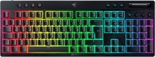 Razer Blackwidow V4 Low-Profile Hyperspeed - Kabellose, Flache Mechanische Gaming-Tastatur (Hyperspeed Wireless & BT, Multifunktionaler Drehregler & 11 Funktionstasten) Orange Switches | De-Layout